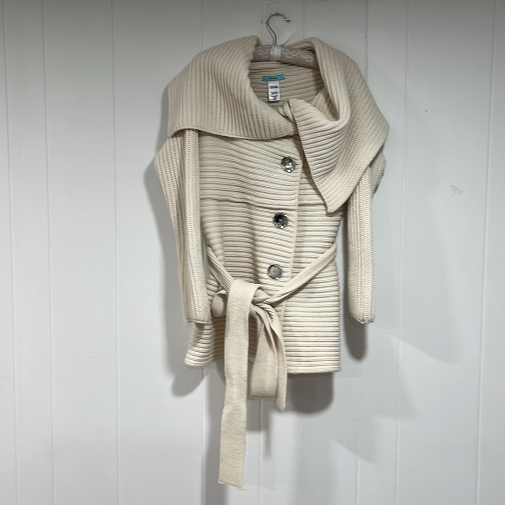 GUESS by MARCIANO wool blend ivory coat sz S cable knit